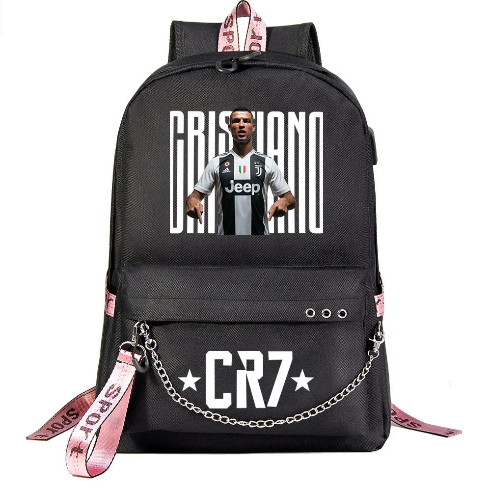 Cristiano Ronaldo Printed School Bag with USB Charging and Laptop Protection - Perfect for Back to School!