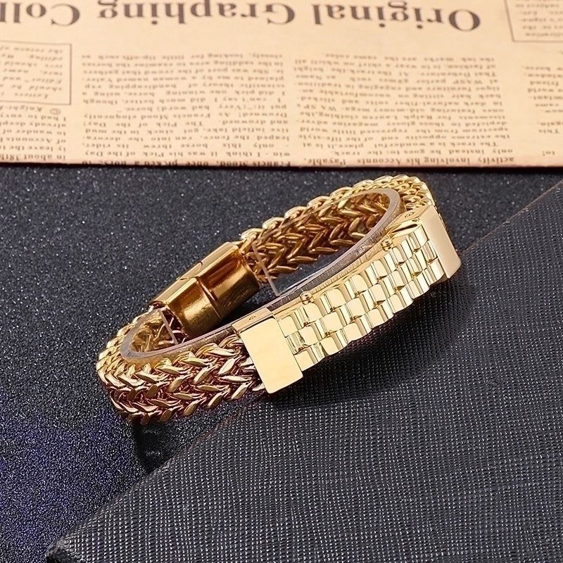 Hip-Hop Rock Solid Color Titanium Steel Plating 18K Gold Plated Men’S Bracelets