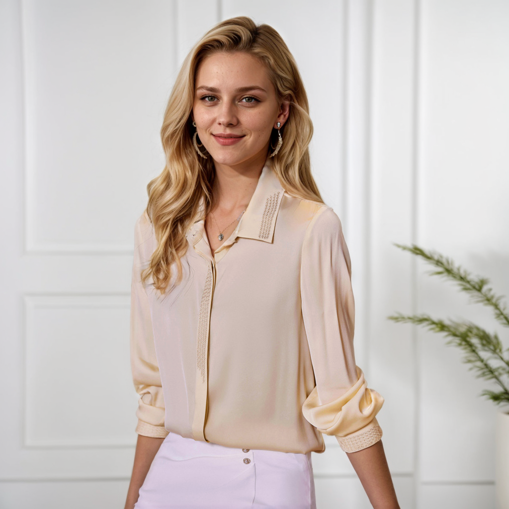 Classic Womens Silk Blouse Diamond Neckline REAL SILK LIFE