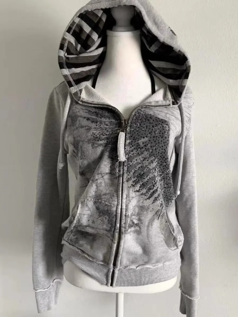 Aonga Y2k Autumn Aesthetic Gothic Letters Hooded Sweater Casual 90S Top Fashion Street Rock Retro Grunge Punk Hip Hop Women's Sweater aonga