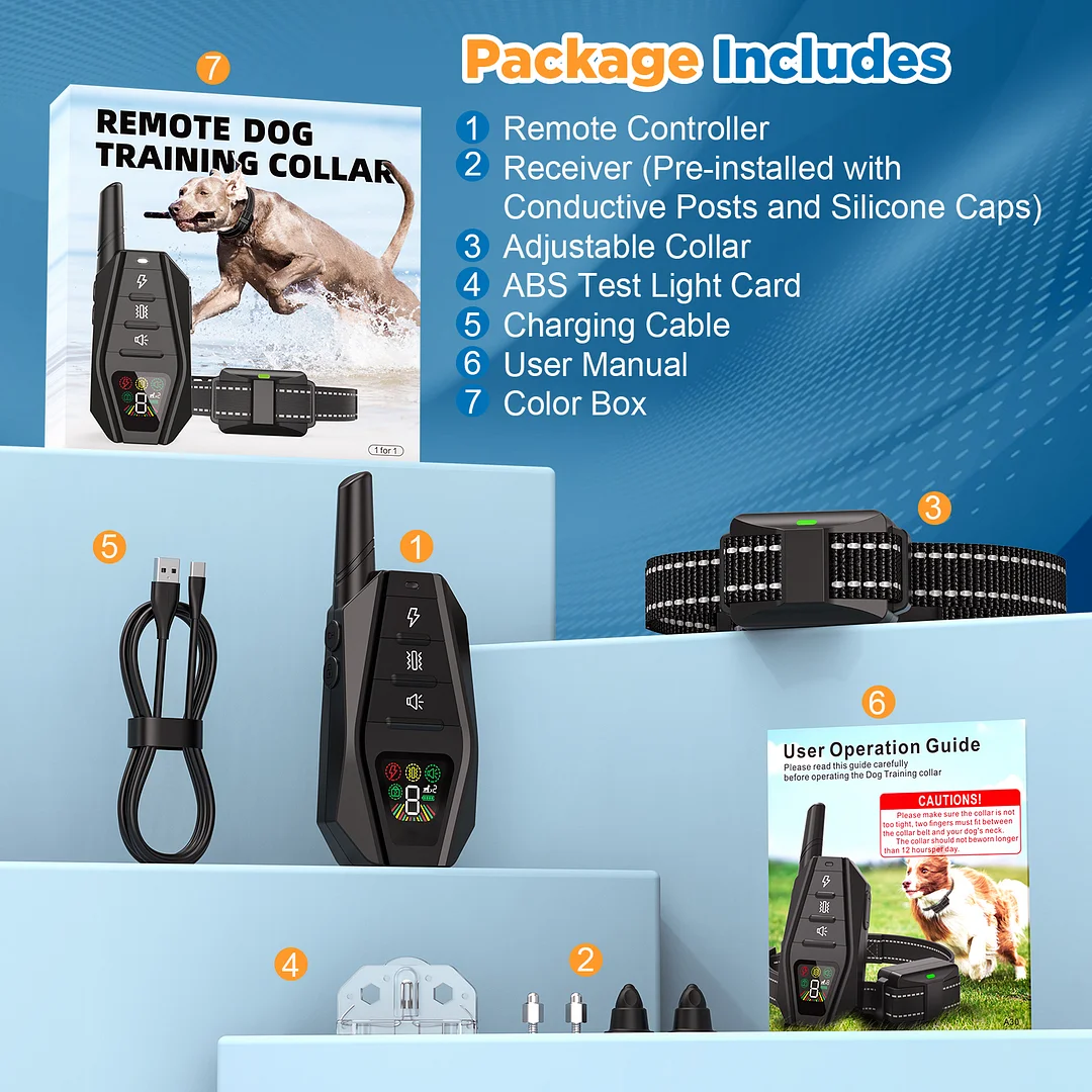 Dog Training Collar with Remote for All Dog Sizes, 1640FT Range IP67-Rated Dog Shock Collar with Beep Vibration Safe Shock, Safety Lock, Reflective Nylon Collar, Rechargeable