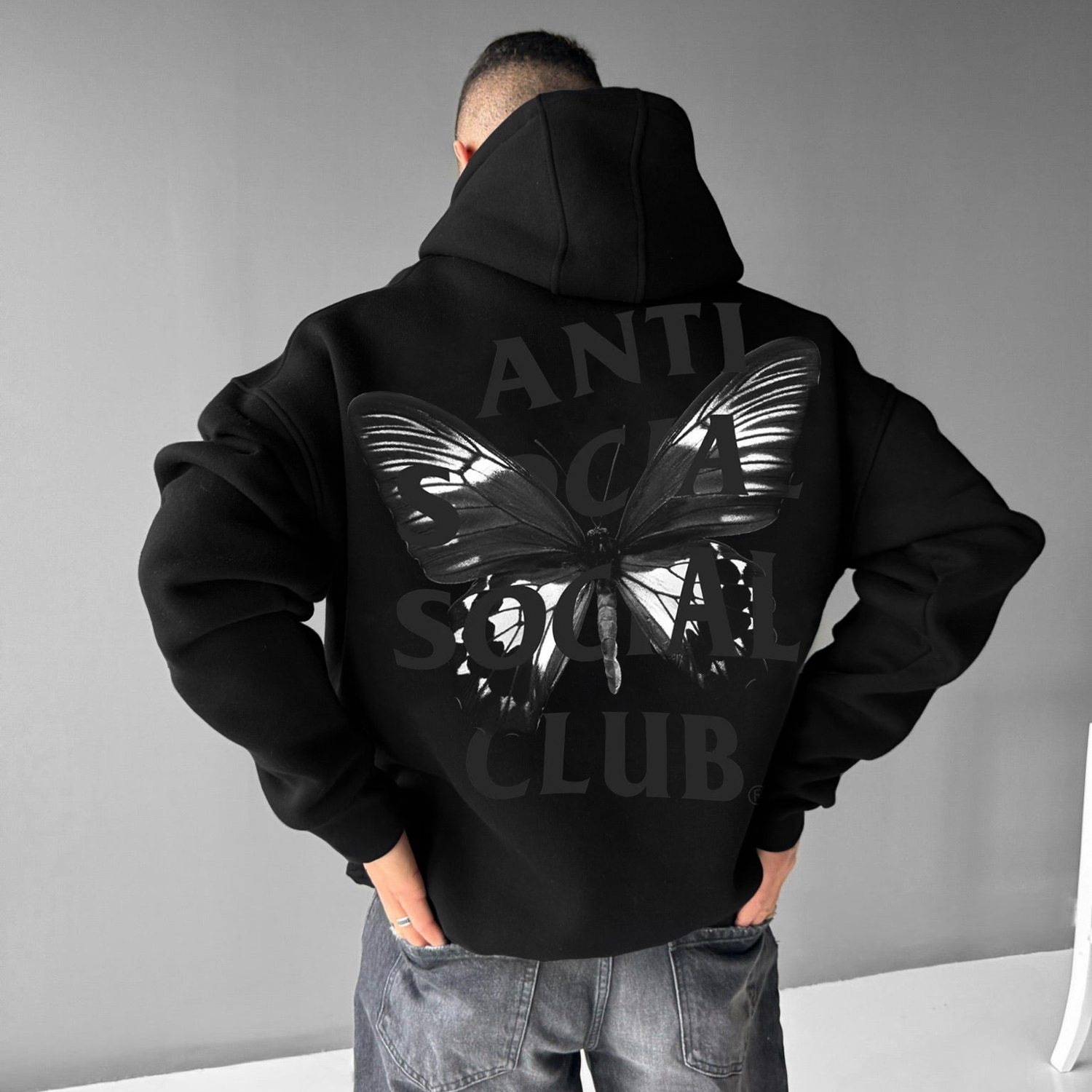 Men's Butterfly Lettering Oversized Hoodie