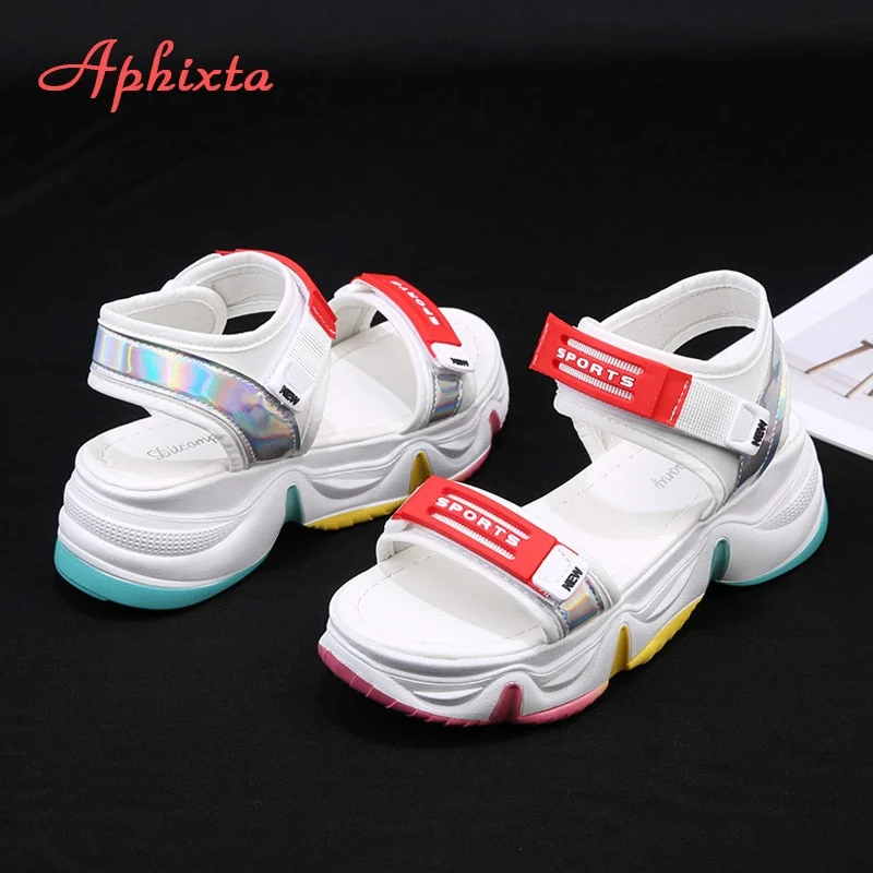 Aphixta 2.16 Inch Thick Bottom Platform Sprorts Sandals Women 5.5cm Height Increasing Colorful Summer Hook & Loop Shoes Women