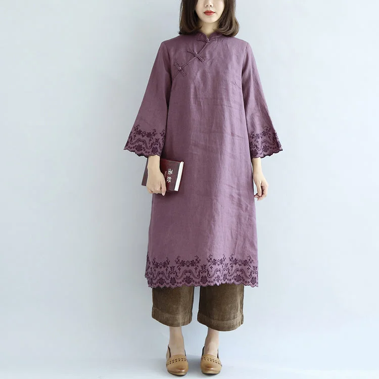 Vintage purple spring dresses long linen dress plus size linen caftans gown