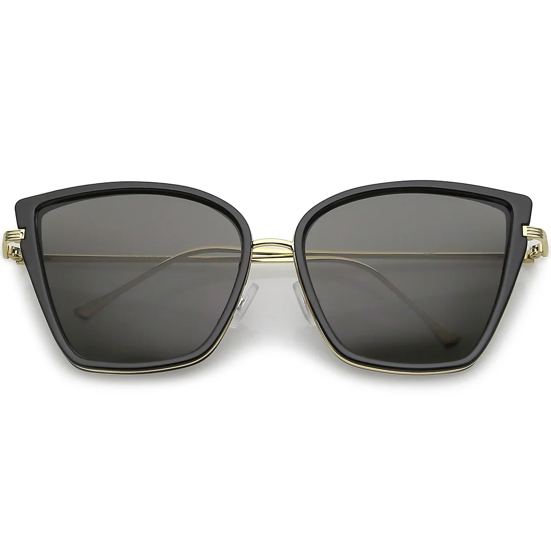 Women's Oversize Cat Eye glasses With Slim Arms Metal Trim Tinted Lens 56mm