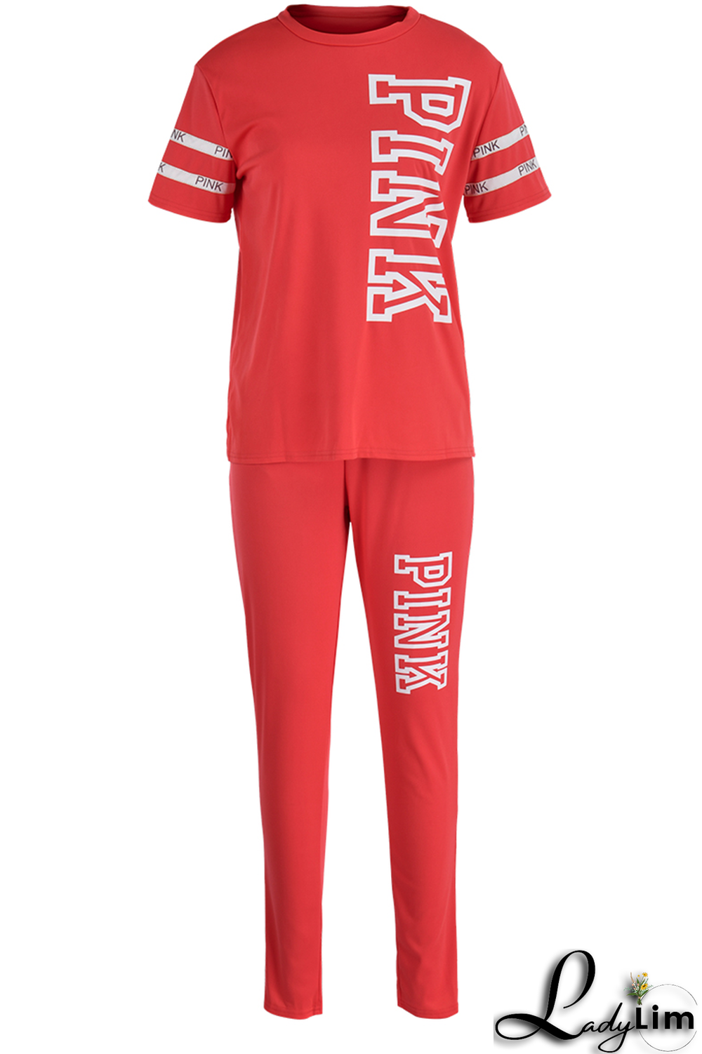 Light Purple Casual Patchwork Letter O Neck Short Sleeve Two Pieces