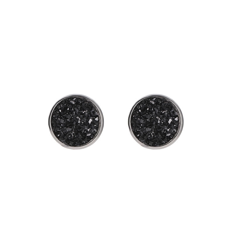 Minimalist Round Stainless Steel Artificial Gemstones Silver Plated Earrings Ear Studs