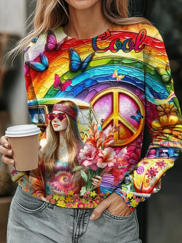 Hippie Girl Art Print Casual  Sweatshirt