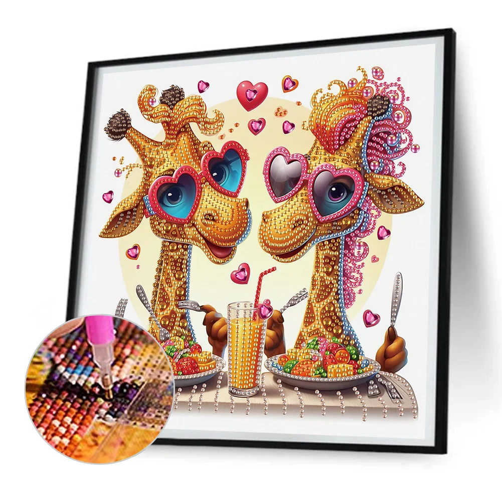 Diamond Painting - Partial Special Shaped Drill - Funny Giraffe(Canvas|30*30cm)