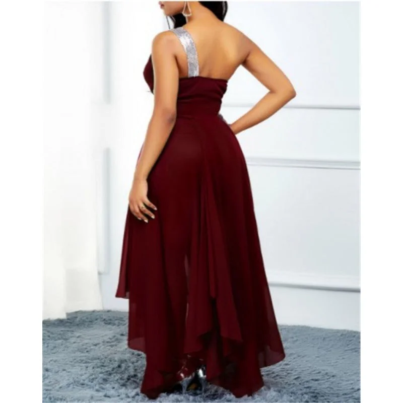 Uveng Lady One-shoulder Asymmetric Hem Fashion Dress
