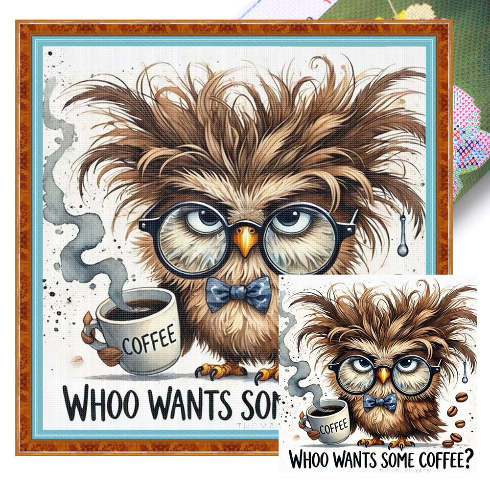 Coffee Owl Full 11CT Pre-stamped Canvas(40*40cm) Cross Stitch