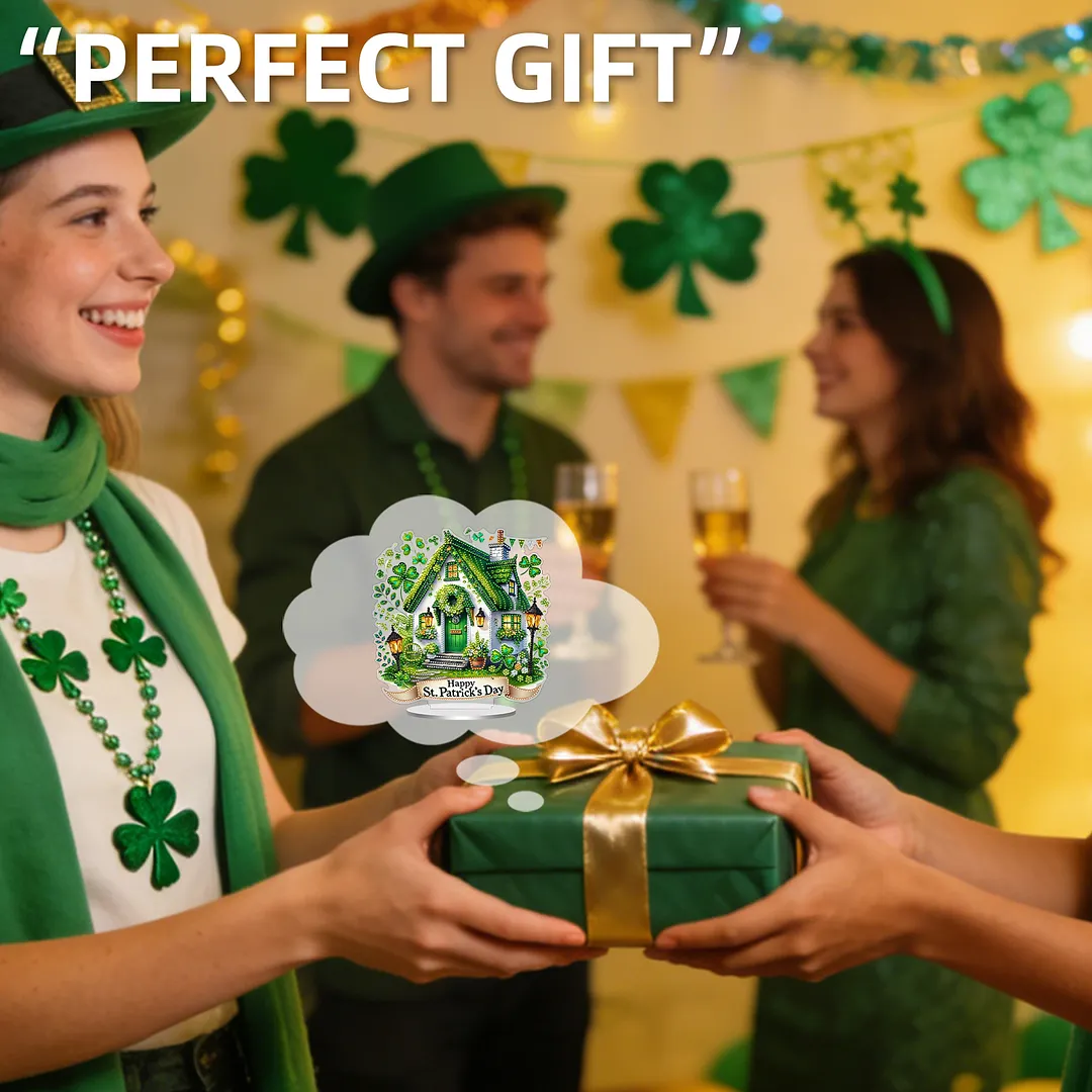 2D Flat DIY St Patricks Day Hut Diamond Painting Tabletop Ornaments Kit Special Shape Crystal Art Craft Decoration Single Side Drill for Living Room Home Office