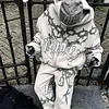 Unisex High Street Y2K Letter Applique Print Loose Zipper Hoodies Pants Set by Inlyline