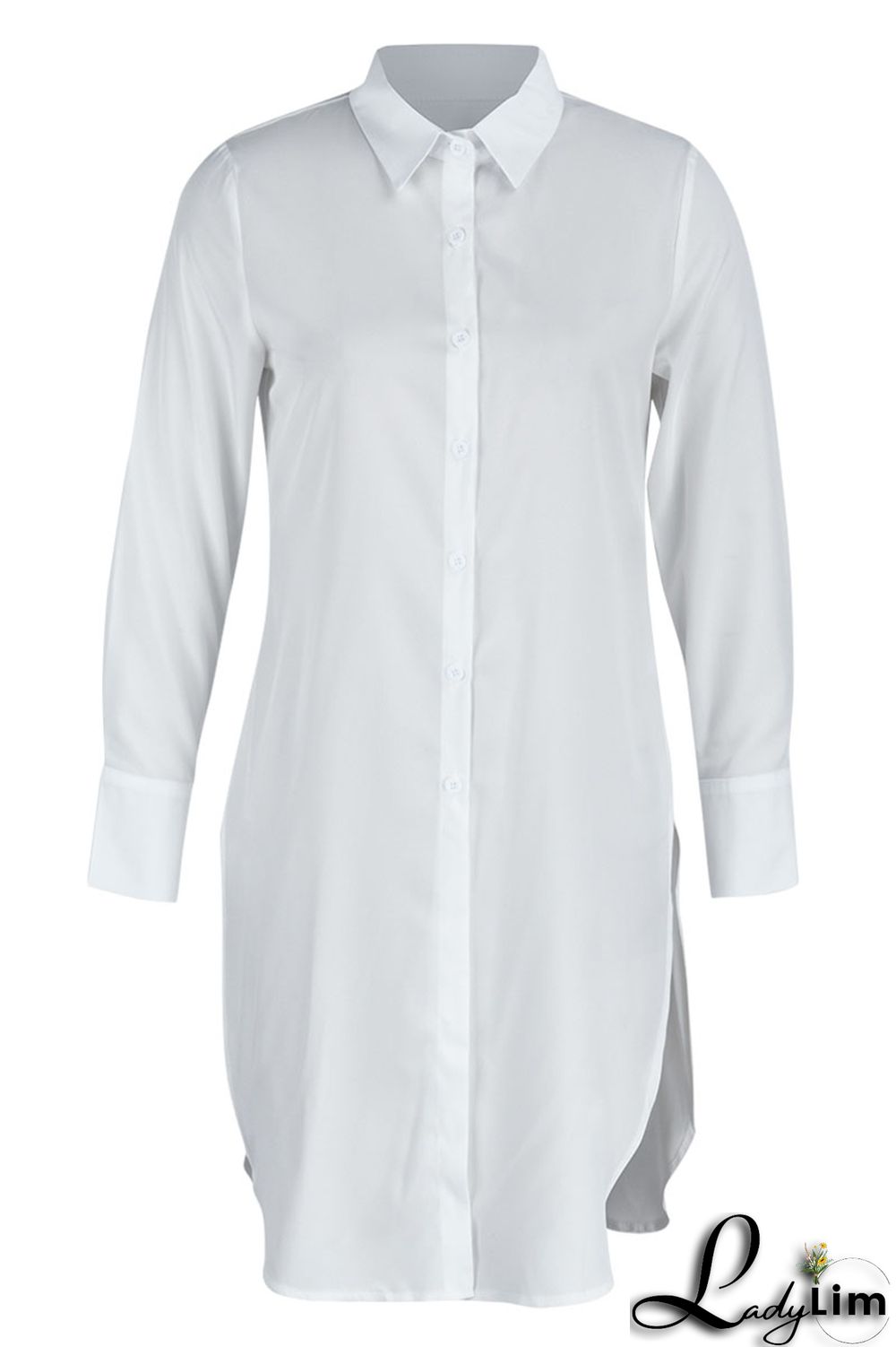 White Casual Solid Patchwork Buckle Asymmetrical Turndown Collar Tops