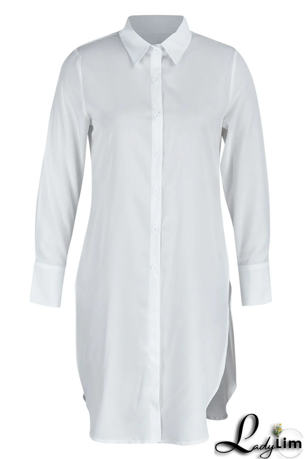 White Casual Solid Patchwork Buckle Asymmetrical Turndown Collar Tops