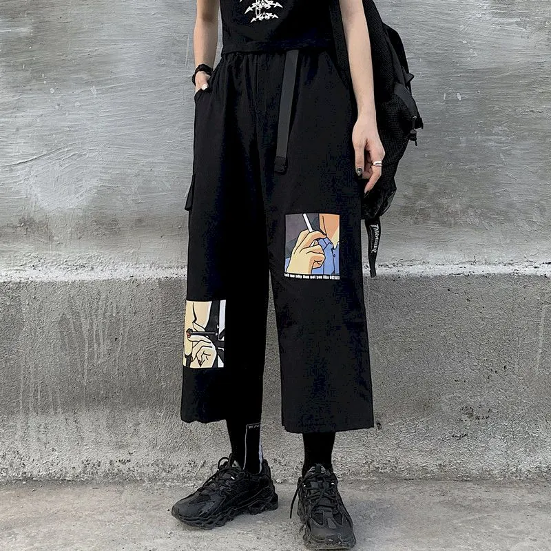 wide-leg pants men and women 2020 new summer overalls Korean Harajuku students loose high waist casual cropped straight pants