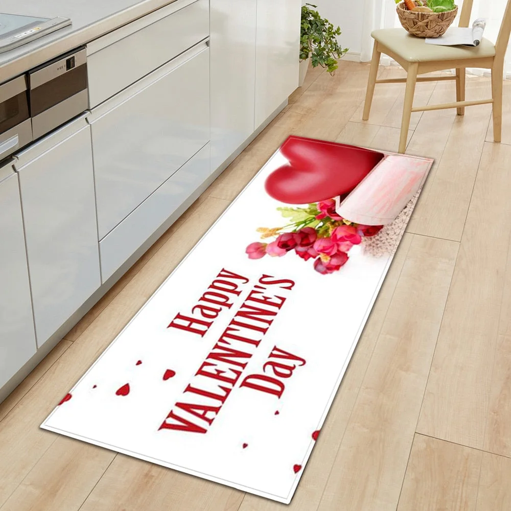 Modern Kitchen floor mat Strip Bathroom Entrance Porch Door Mat Bedroom Living Room Bedside Carpet Valentine Pattern