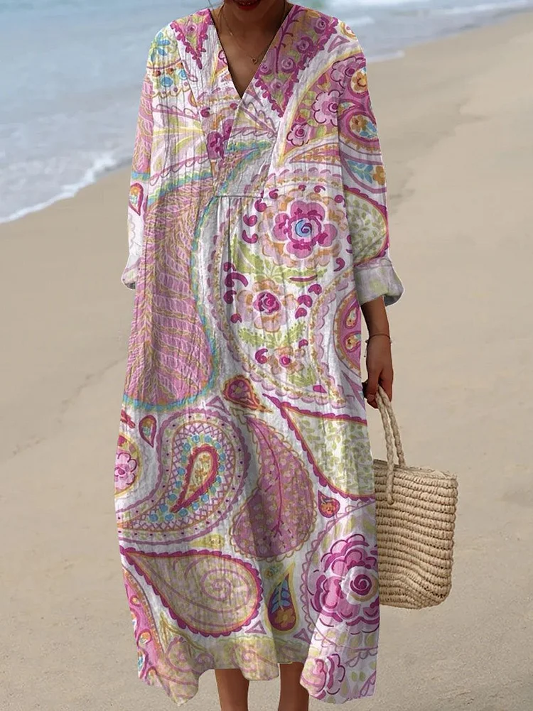 Women's  Boho Vintage Floral Art Print Casual Dress