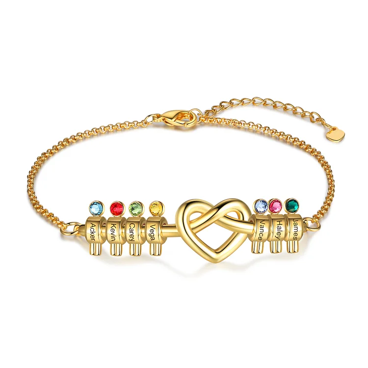 Personalized Heart Bracelet with 7 Birthstones Bead Bracelet for Her