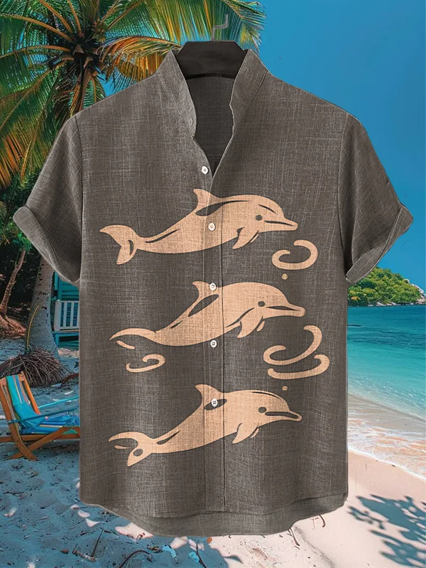 Men's Dolphins Graphic Print Short Sleeve Shirt