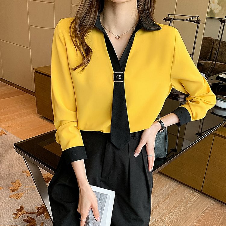 Yellow Color-Block Casual Shirts & Tops