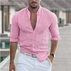 Men's Linen Shirt Henley Casual Outdoor Shirt Long Sleeve Plain Collar Casual Hawaiian Clothing by Inlyline