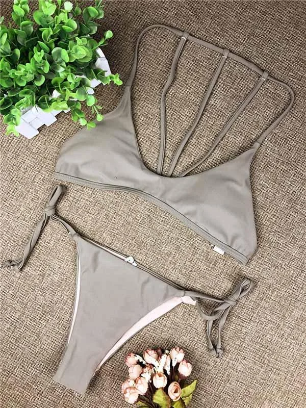 Sexy Halter-Neck Solid Bikinis Swimwear