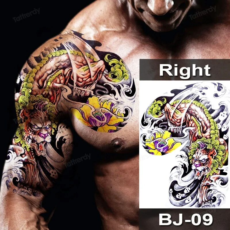 Sdrawing Fox Totem Dragon Waterproof Temporary Tattoos Body Art Arm Shoulder Chest Tattoo Sticker Black Tatouage Men Adult Large