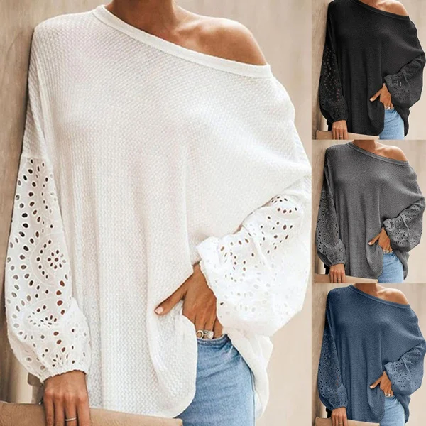 Elegant Lace Long Sleeve Shirt Women's Vintage Hollow Out O-Neck Solid Tops Autumn Female Casual Top T-Shirt
