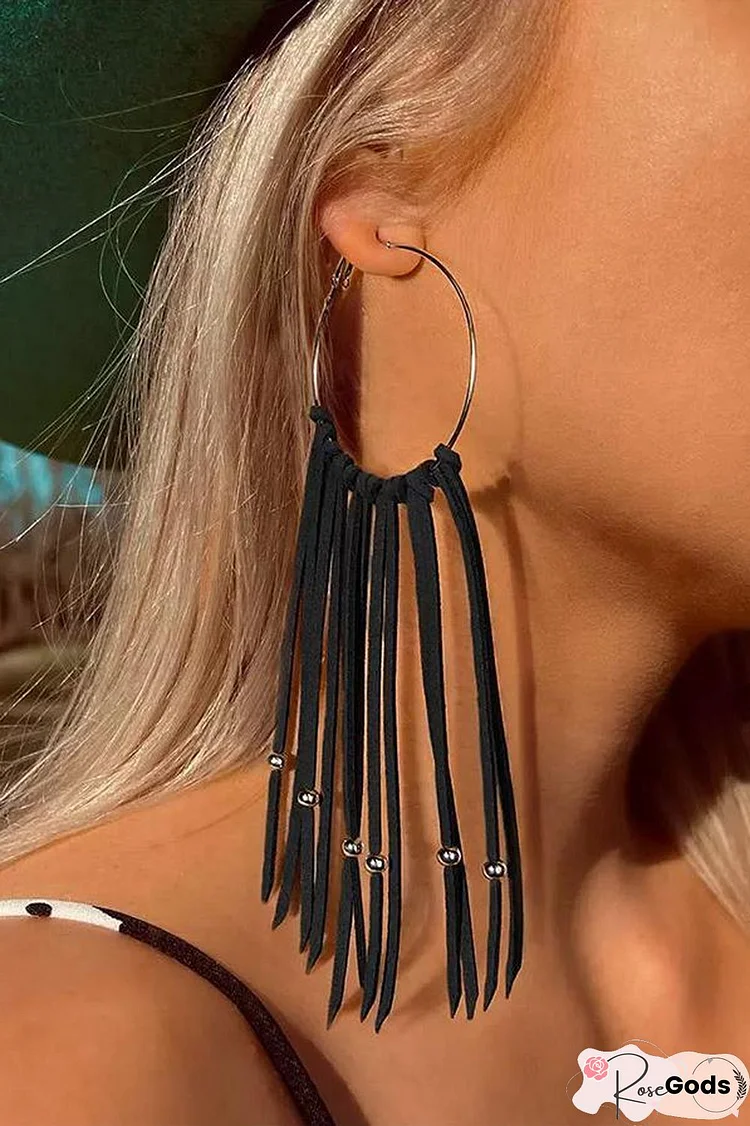 Hand-Woven Tasseled Leather Bohemian Earrings