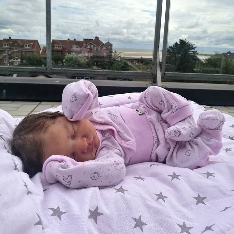  20" Newborn Lifelike Sleeping Baby Doll Girl Josephine with Heartbeat💖 & Sound🔊 Option and Dense Hand-Rooted Brown Hair - Reborndollsshop®-Reborndollsshop®