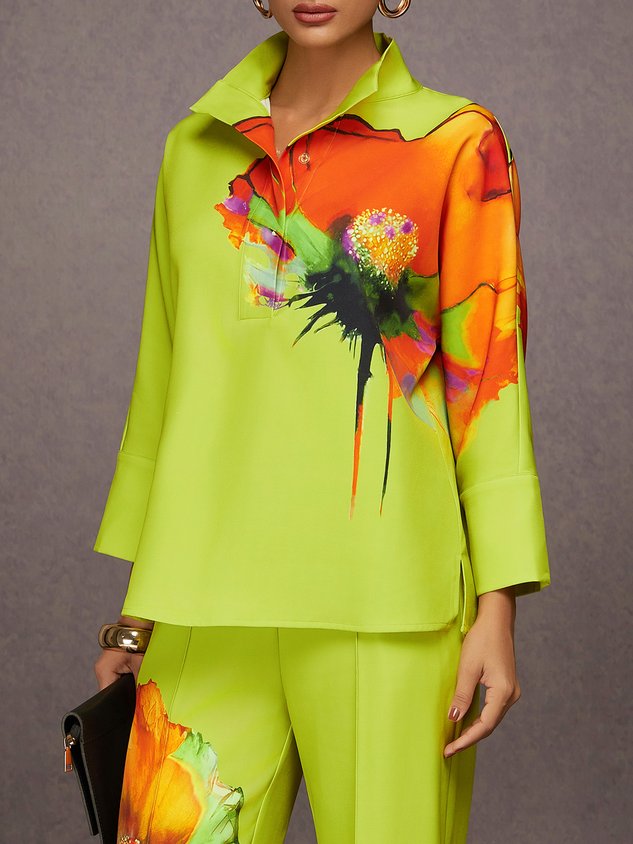 Urban Floral Printing Stand Collar  Blouse mysite idetrend
