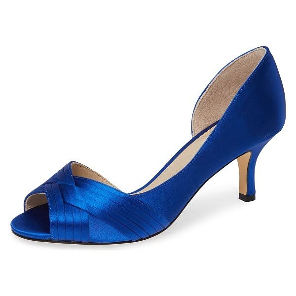 Royal Blue Satin Peep Toe Kitten Heel Women's Stylish Pumps Nicepairs