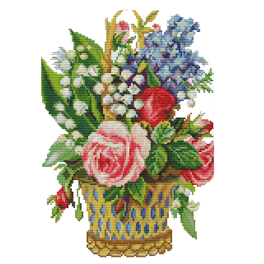 

36*28CM - 14CT Stamped Cross Stitch-Fashion Flowers, 501 Original