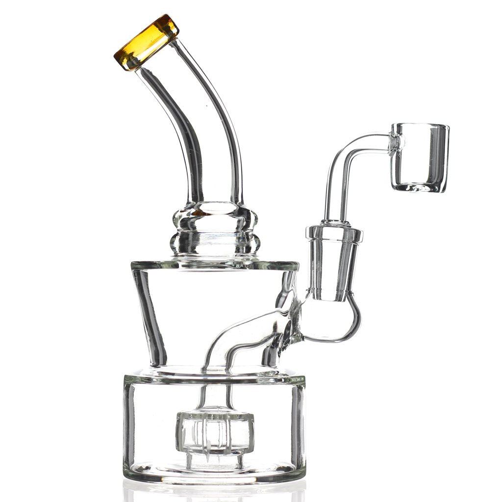 The Sleek Piece Features A Slitted Disk Percolator Glass Temple Dab Rig Mini Bong