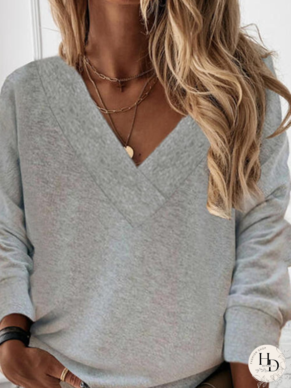 Solid V Neck Long Sleeve Casual Sweatshirts