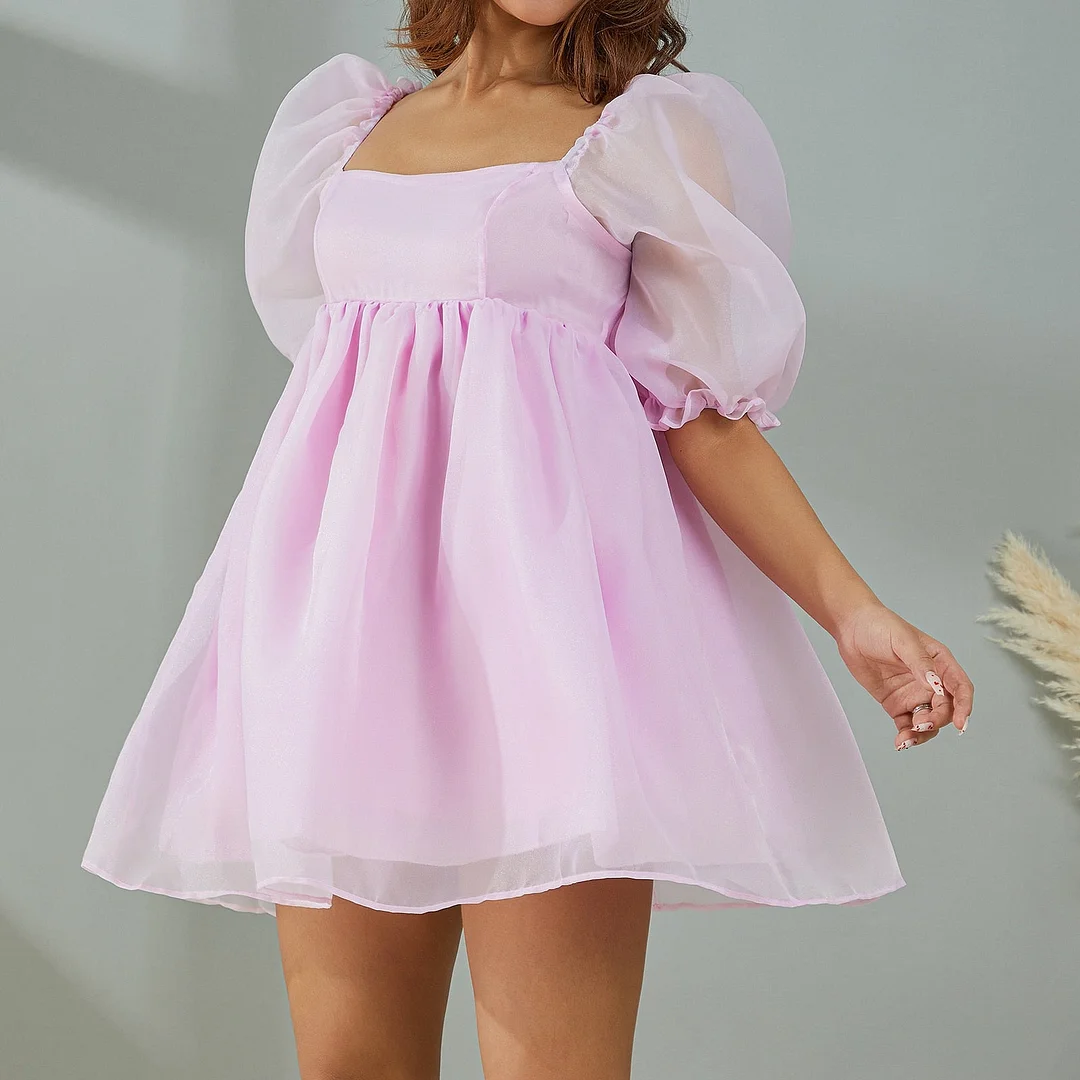 Toloer Puff Sleeve Tulle Mini Dress-Outfit Ideas