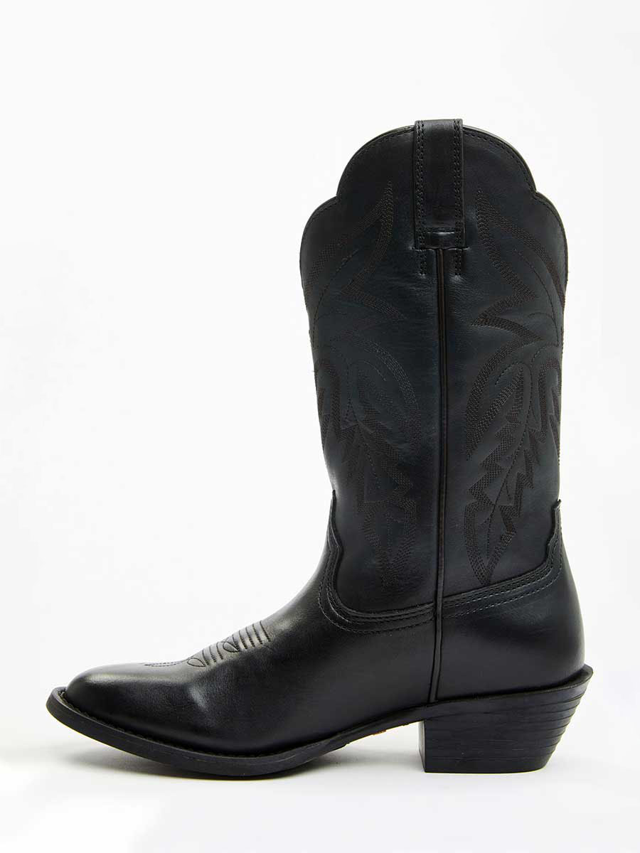 Black Vegan Leather Round Toe Embroidered Pull-On Western Boots 