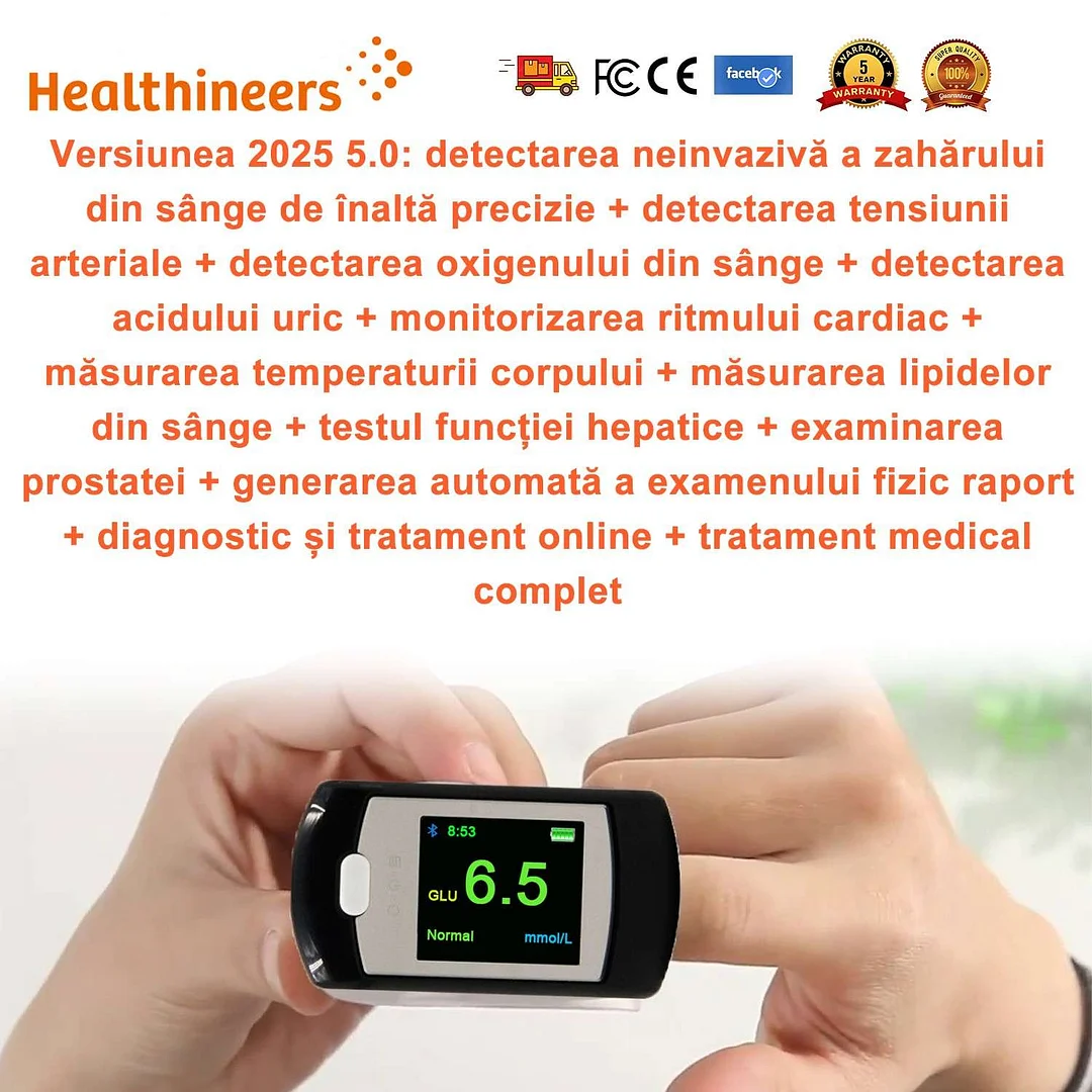  Glucometru neinvaziv (măsurare &icirc;n 5 secunde/precizie de 99%)
