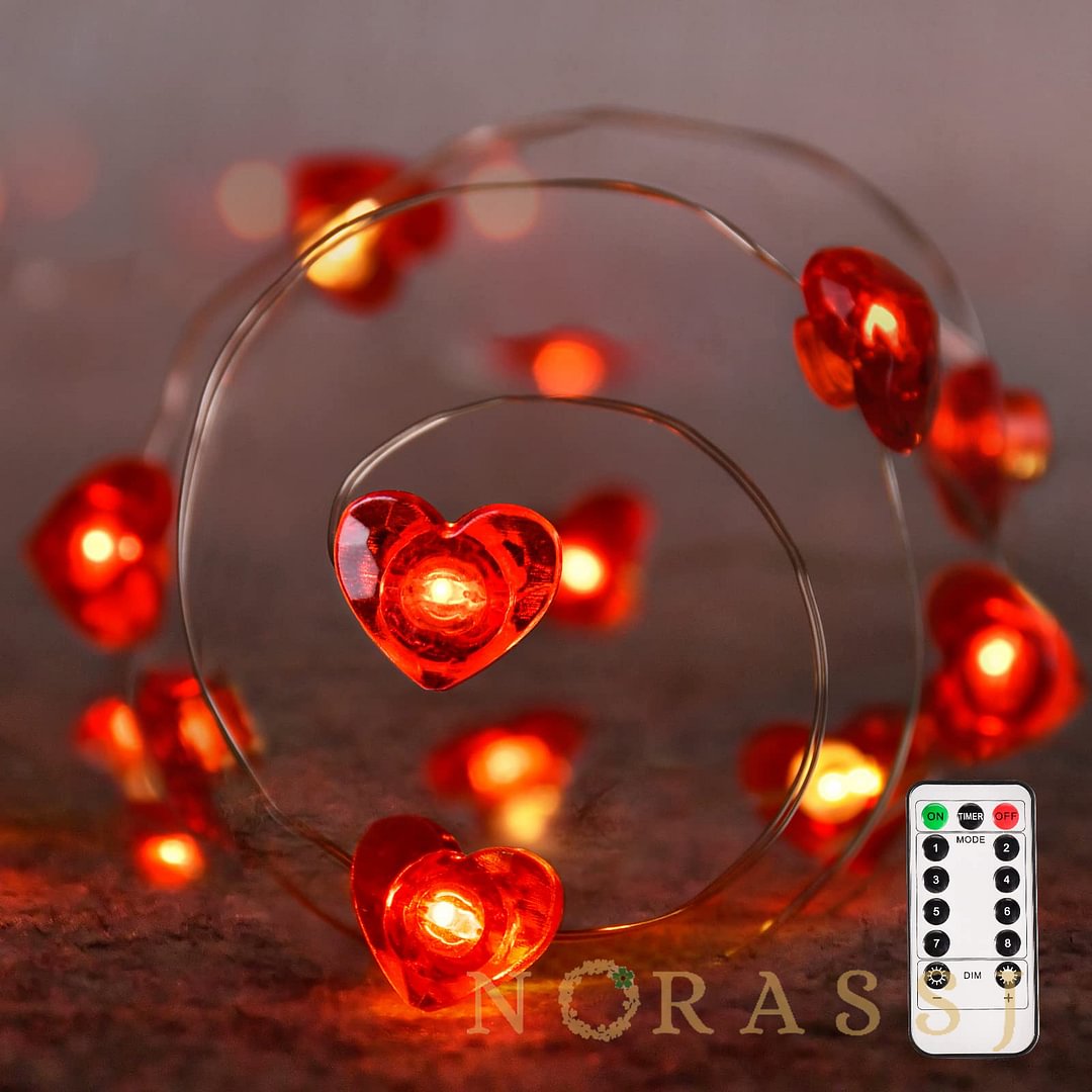 Valentine's Day Decor Red Heart Shaped String Lights with Remote for Home Indoor Outdoor on Wedding Anniversary Birthday Party 