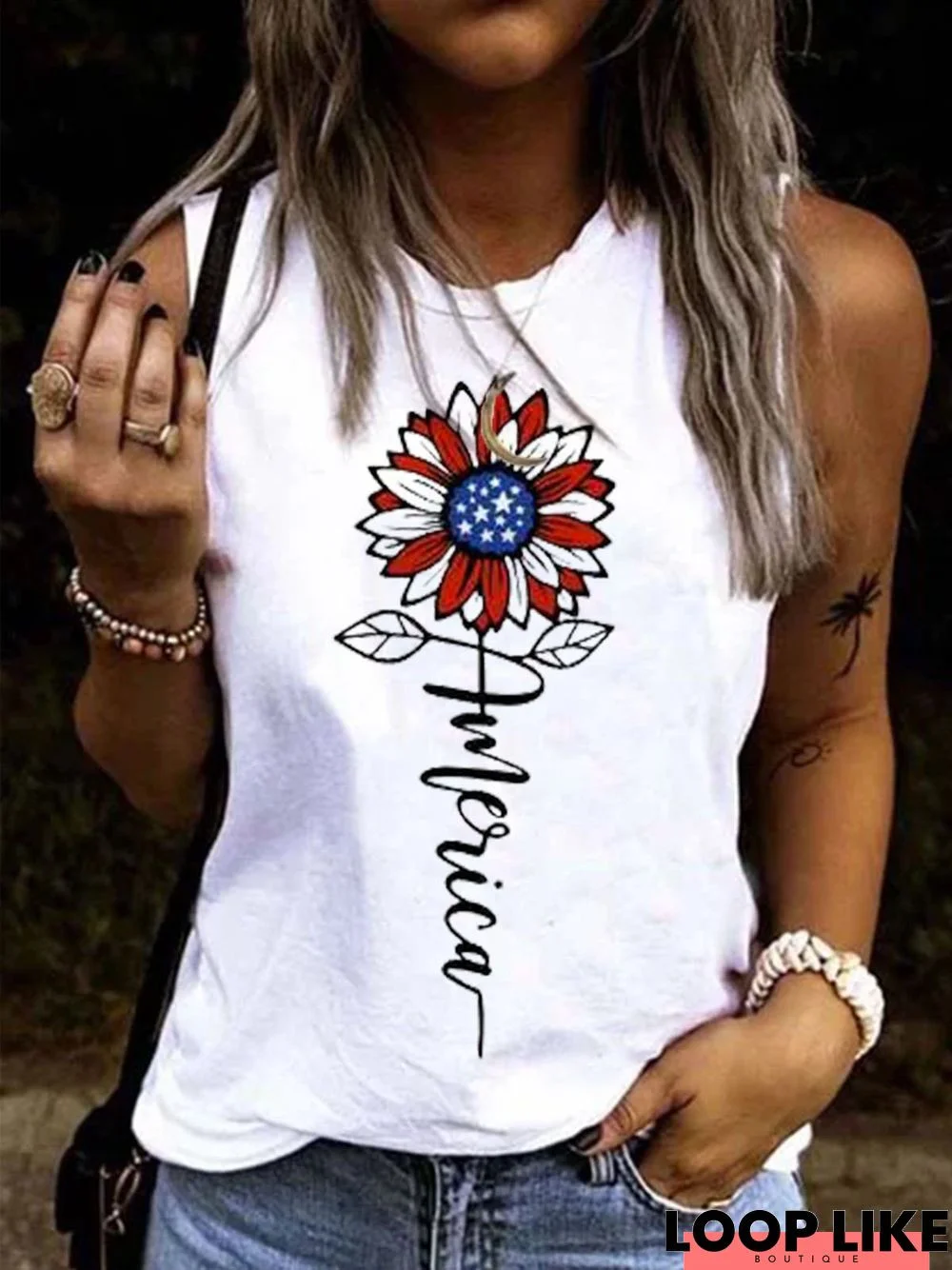 Cotton Sleeveless Printed Casual Tops