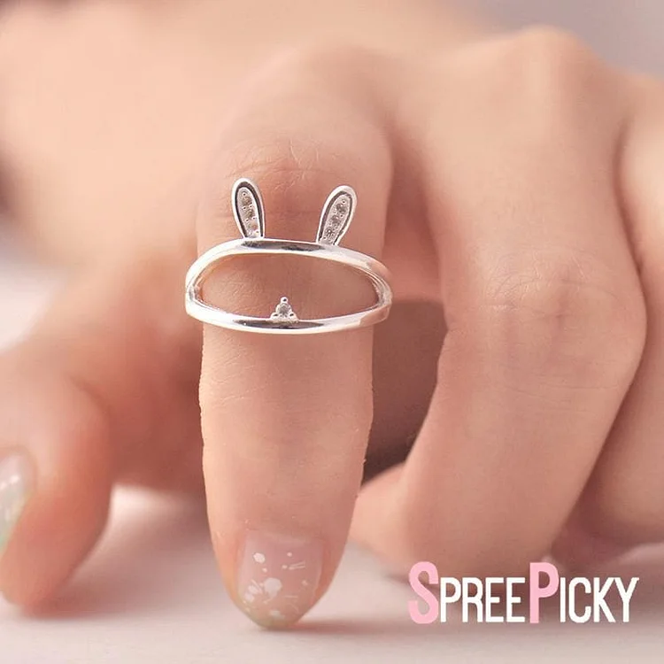 Cute Rabbit Bunny Silver Ring SP179020