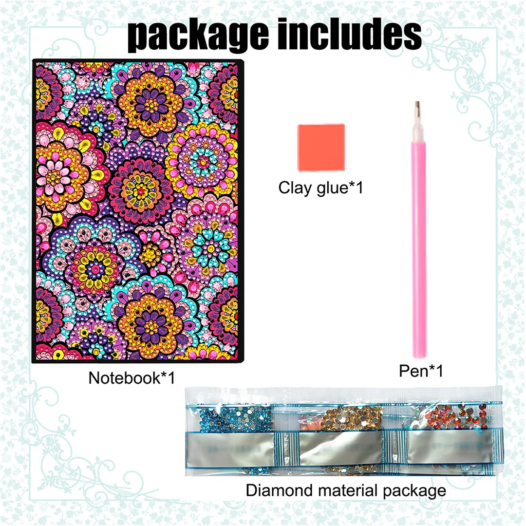 DIY Flower Diamond Painting Journals Notebooks 50 Pages A5 No Lines Special Shaped Diamond Art Kits for Beginners Craft Lovers and Artists (Mandala Pattern)