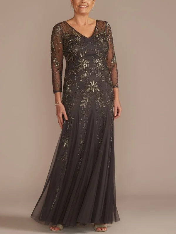 V-Neck Mesh Sequins Maxi Dress
