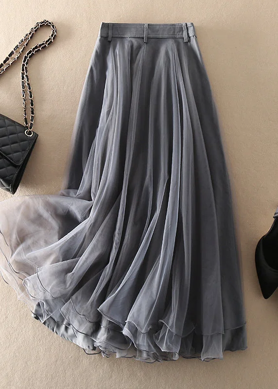 Natural Grey high waist Patchwork Tulle Skirts