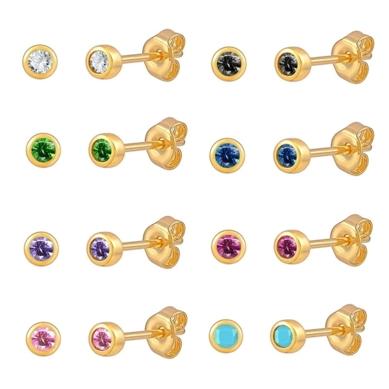 1 Pair Minimalist Solid Color Inlay 925 Sterling Silver Copper Zircon Ear Studs