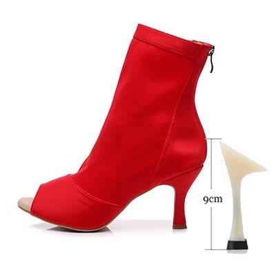 VCshoes Women High Heel Dance Boots Gilrs Soft Bottom Latin Bachata Dancing Shoes Woman Flare Heel 7.5cm/8.3cm/9cm Dance Shoes