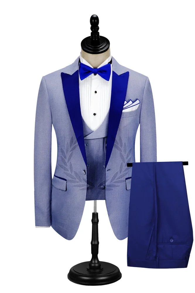 Shining Ronald Dinner Formal Prom Man's Suits Royal Blue With Peak Lapel