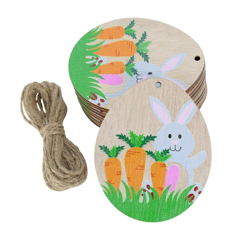 10pcs Wooden Easter Egg Wood Slices Pendant Ornaments Wedding Party Decoration Graffiti Egg Craft Hanging Kids Gift Easter Party