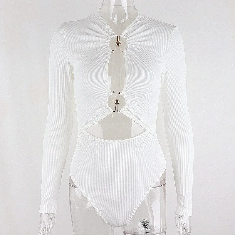 Yimunancy Long Sleeve Bodycon Bodysuit Women Cut Out Sinny Bodysuit Autumn Sexy Bodysuit Body Femme